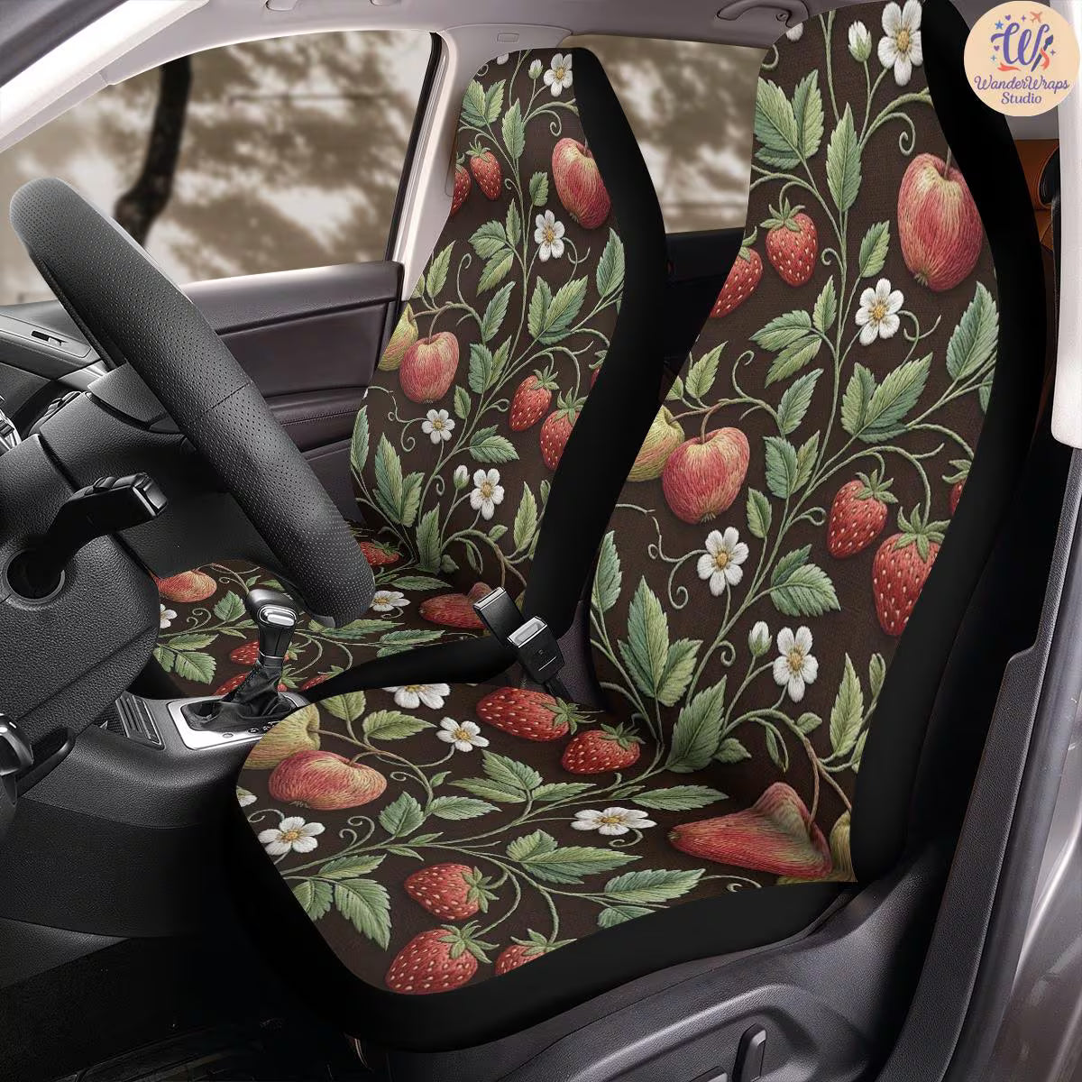 Orchard Strawberry & Apple Car Seat Covers – High Quality Graphic and Polar Fleece Protector Set