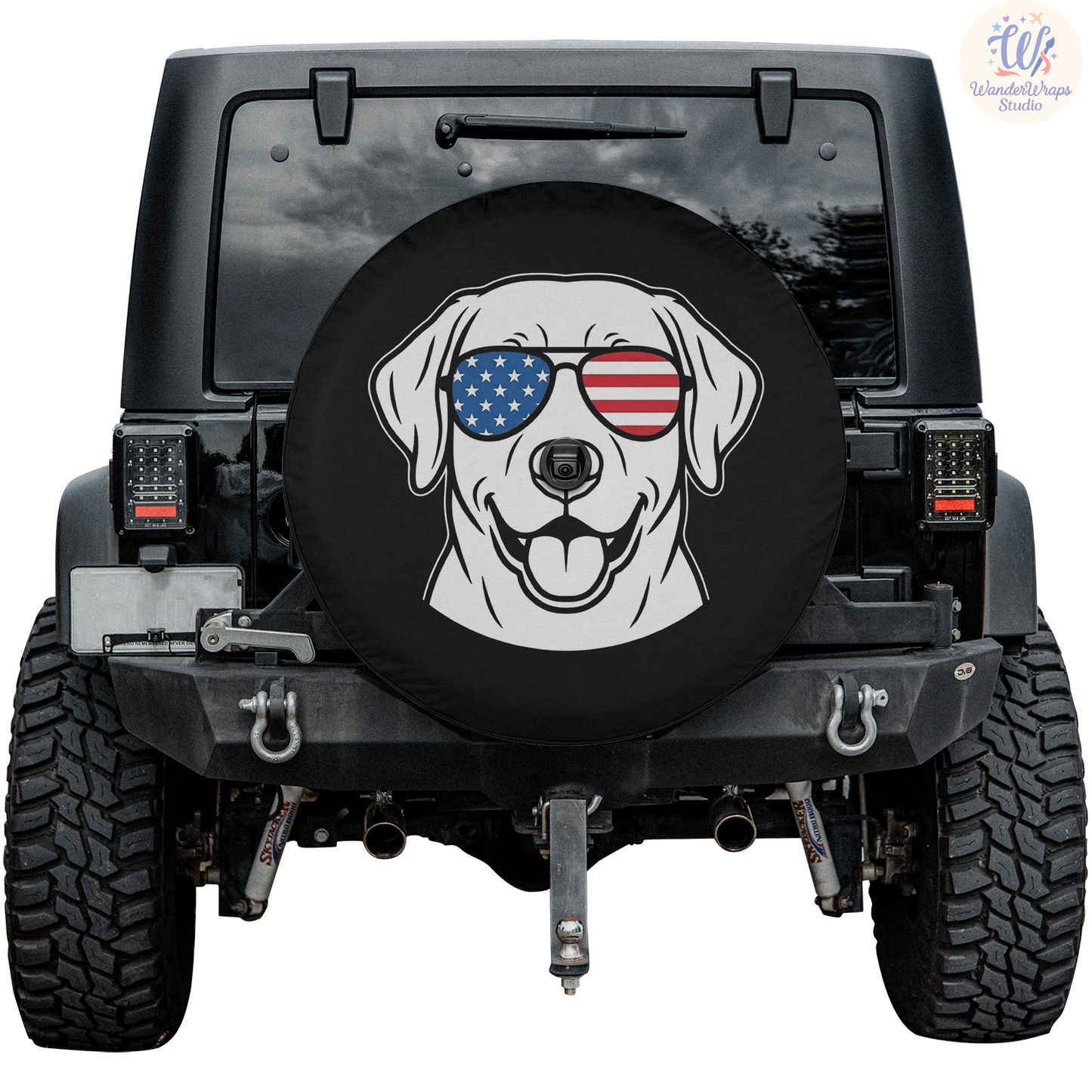 Smiling Patriotic Labrador Spare Tire Cover – Waterproof UV Resistant Protector with Camera Hole