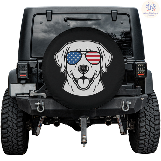 Smiling Patriotic Labrador Spare Tire Cover – Waterproof UV Resistant Protector with Camera Hole