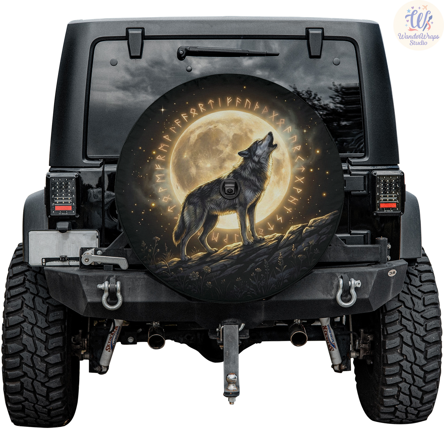 Majestic Howling Wolf Spare Tire Cover – Waterproof UV Resistant Protector with Camera Hole