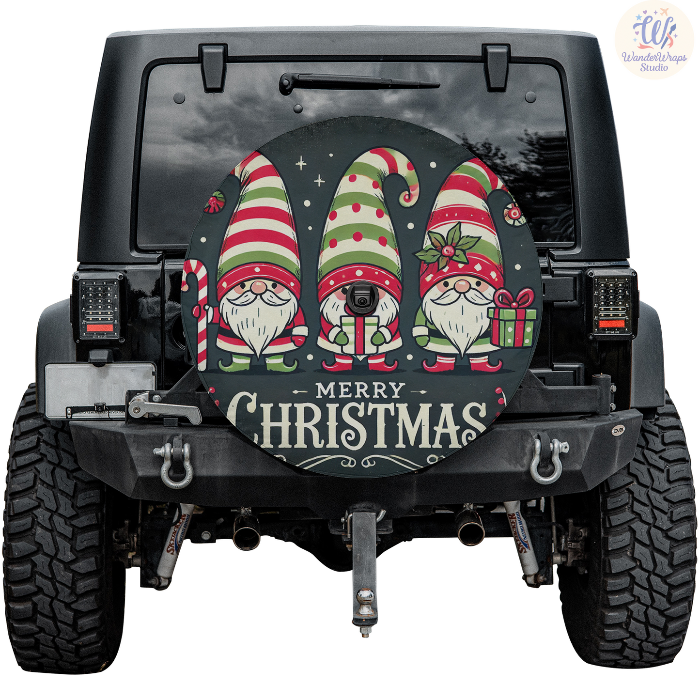 Merry Christmas Gnome Spare Tire Cover – Waterproof UV Resistant Protector with Camera Hole