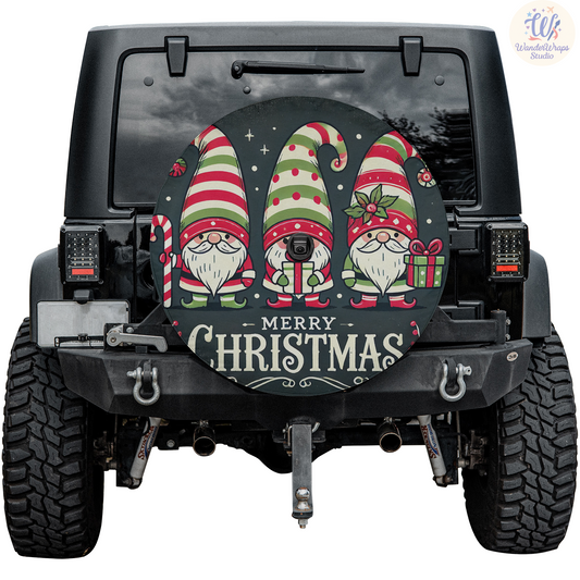 Merry Christmas Gnome Spare Tire Cover – Waterproof UV Resistant Protector with Camera Hole