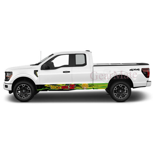 Green Yellow Dragon Ball Z Rocker Panel Graphic Decal Kit (Left & Right Sides) - High Quality Vinyl for Trucks & SUVs