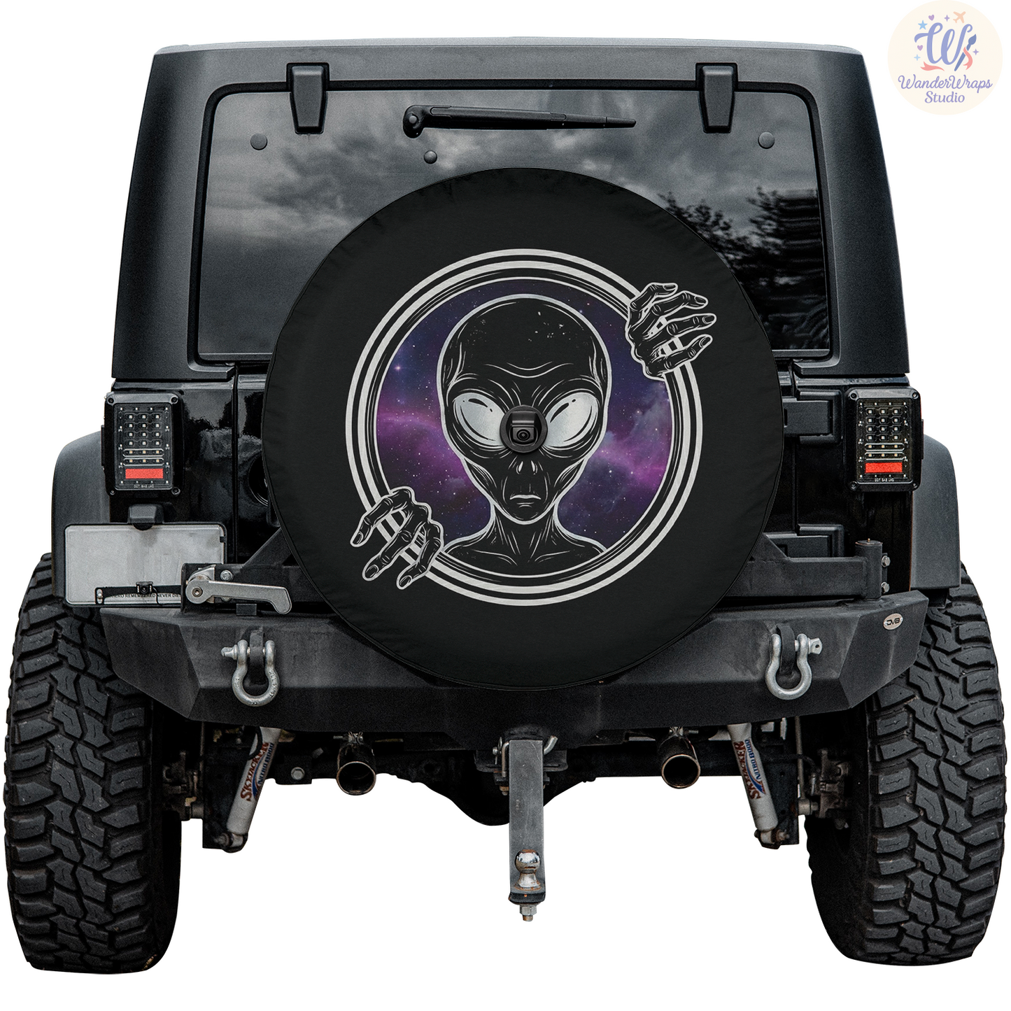 Creepy Alien Peeking Spare Tire Cover – Waterproof UV Resistant Protector with Camera Hole