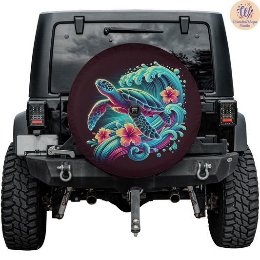 Neon Turquoise Spare Tire Cover – Waterproof UV Resistant Protector with Camera Hole