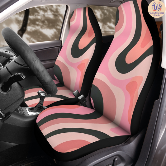 Pink Retro Groove Car Seat Covers – High Quality Graphic and Polar Fleece Protector Set