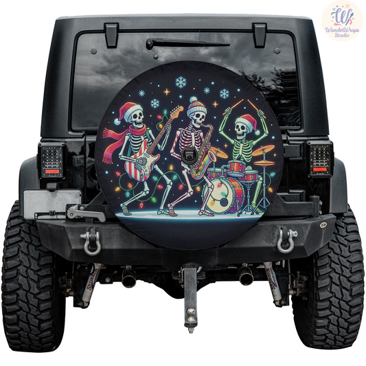 Skeleton Christmas Band Spare Tire Cover – Waterproof UV Resistant Protector with Camera Hole