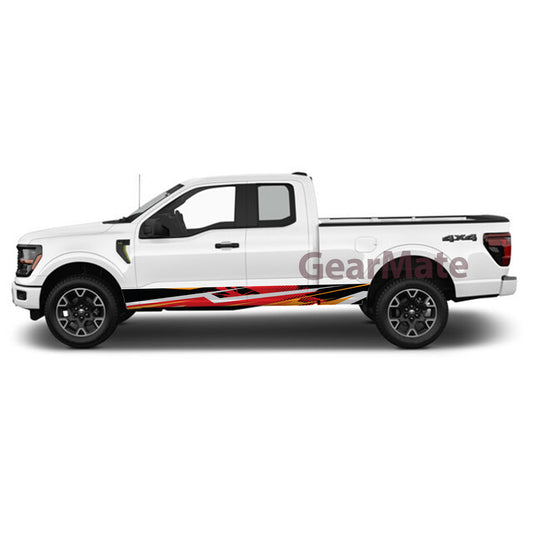 Racing Red Orange Rocker Panel Graphic Decal Kit (Left & Right Sides) - High Quality Vinyl for Trucks & SUVs