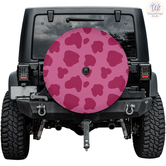 Pink Cow Spare Tire Cover – Waterproof UV Resistant Protector with Camera Hole