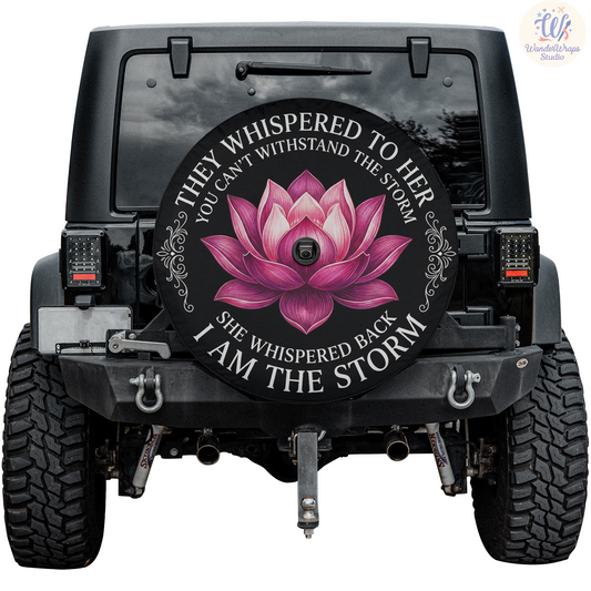 Lotus I Am The Storm Spare Tire Cover – Waterproof UV Resistant Protector with Camera Hole