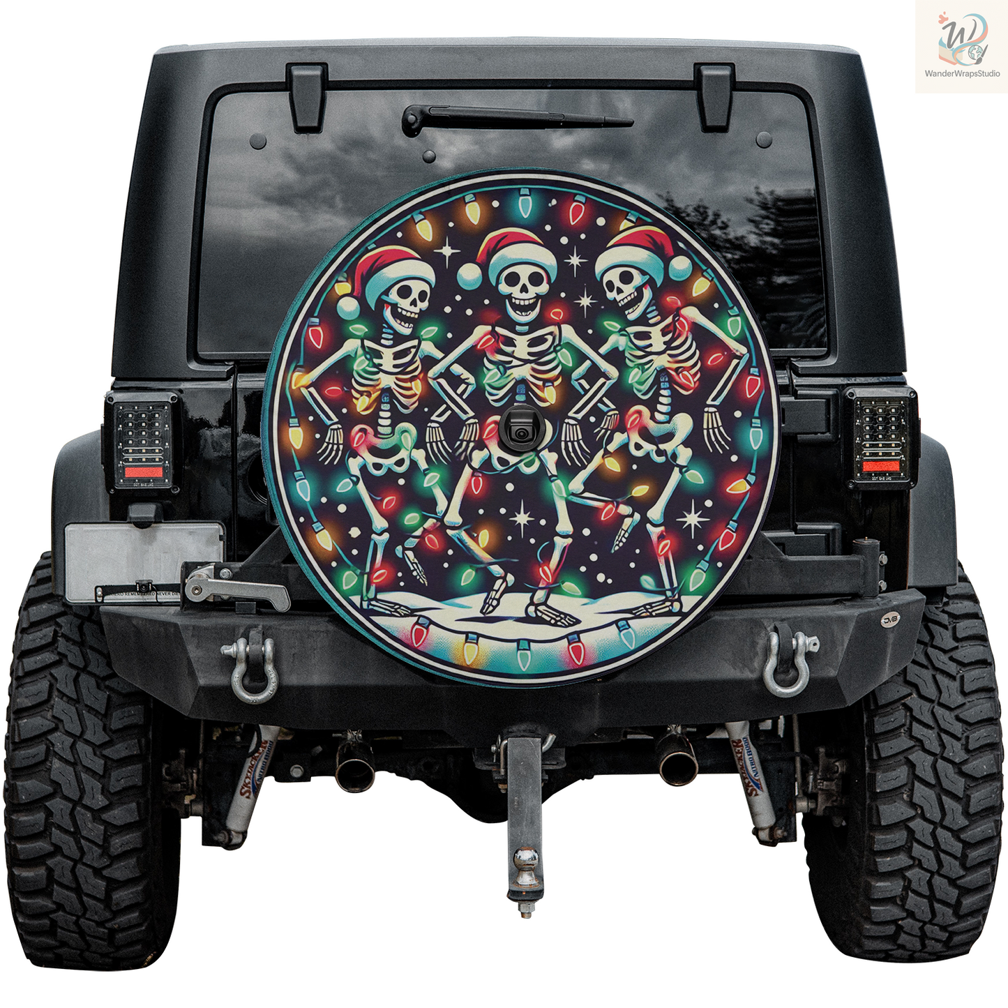 Dancing Skeleton Christmas Spare Tire Cover – Waterproof UV Resistant Protector with Camera Hole