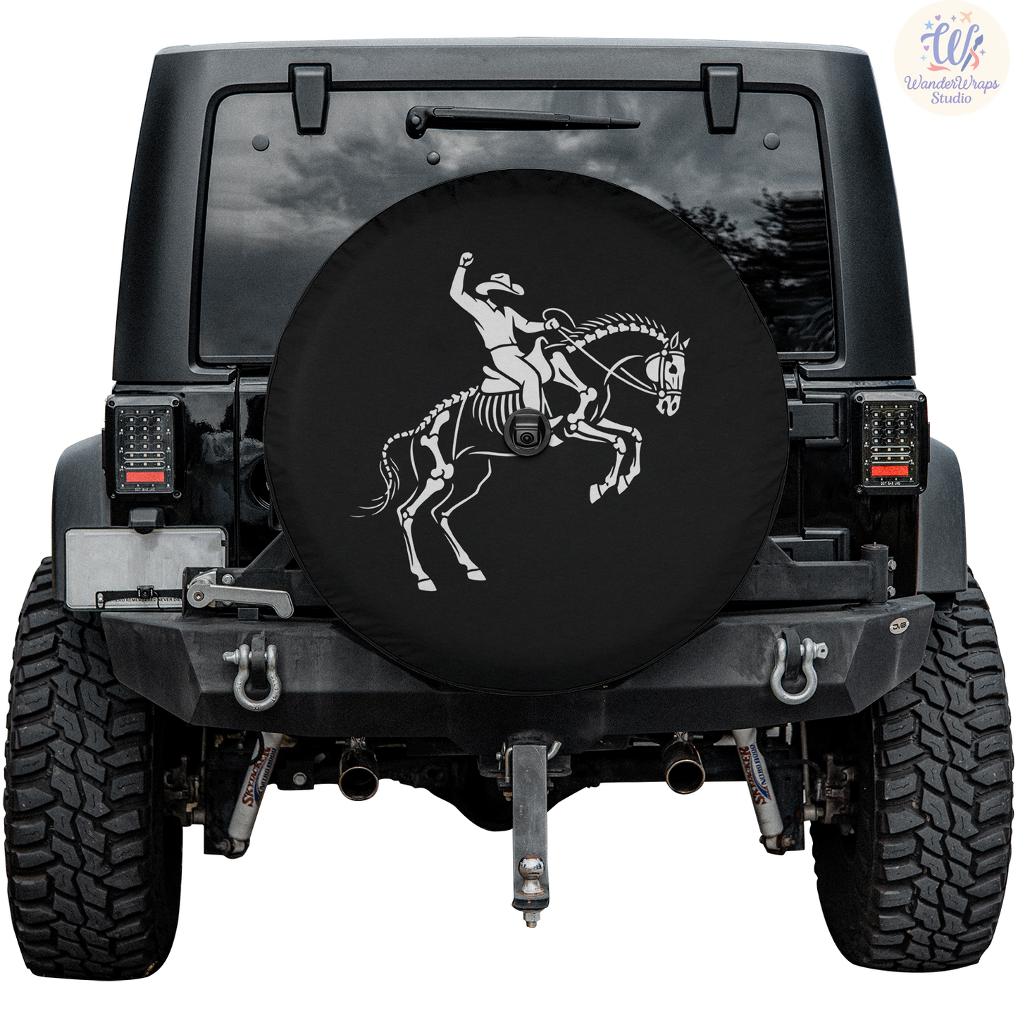 Cowboy Skeleton Horse Spare Tire Cover – Waterproof UV Resistant Protector with Camera Hole