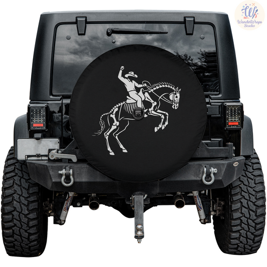 Cowboy Skeleton Horse Spare Tire Cover – Waterproof UV Resistant Protector with Camera Hole