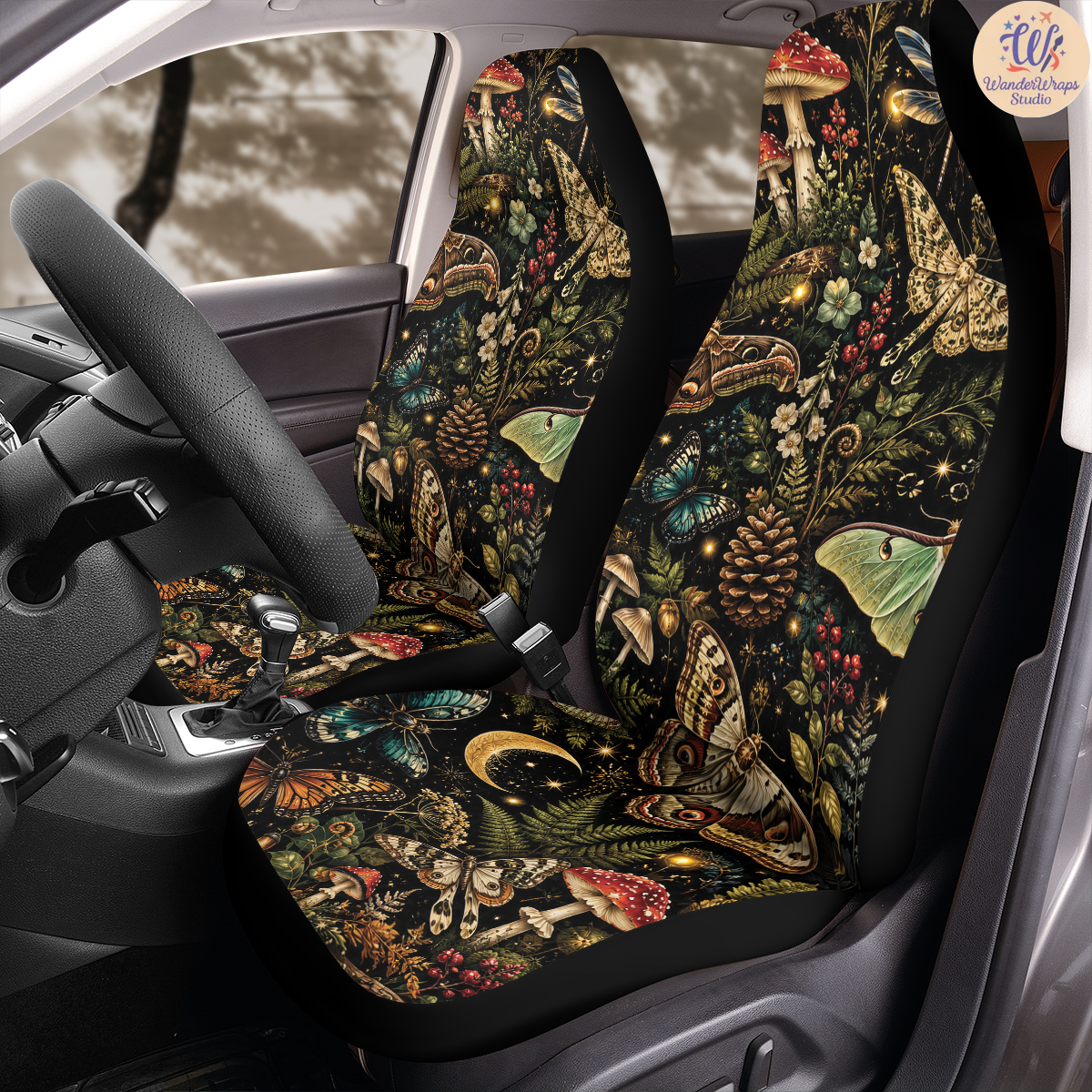 Enchanted Midnight Woodland Car Seat Covers – High Quality Graphic and Polar Fleece Protector Set