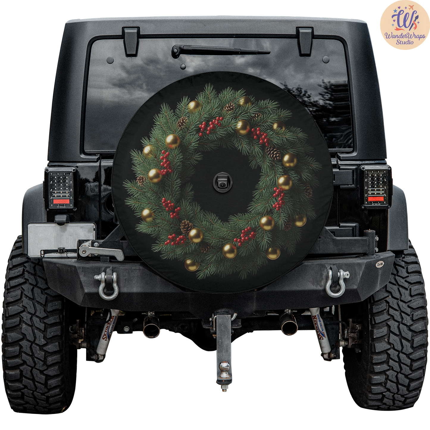 Christmas Wreath Spare Tire Cover – Waterproof UV Resistant Protector with Camera Hole