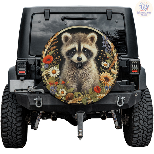 Vintage Raccoon Spare Tire Cover – Waterproof UV Resistant Protector with Camera Hole