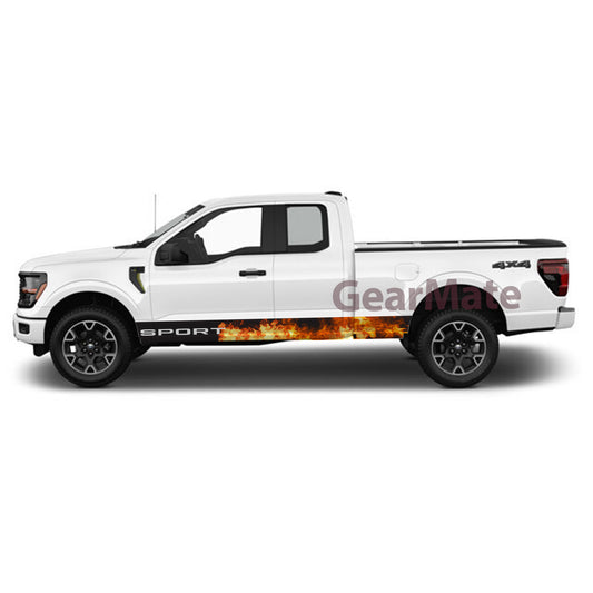 Sport Fire Rocker Panel Graphic Decal Kit (Left & Right Sides) - High Quality Vinyl for Trucks & SUVs