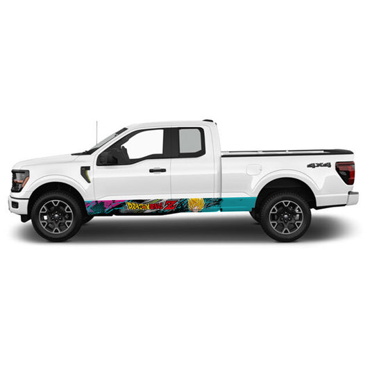 Speed Light Blue Dragon Ball Z Goku Rocker Panel Graphic Decal Kit (Left & Right Sides) - High Quality Vinyl for Trucks & SUVs