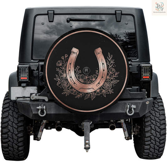 Rose Pink Horseshoe Spare Tire Cover – Waterproof UV Resistant Protector with Camera Hole