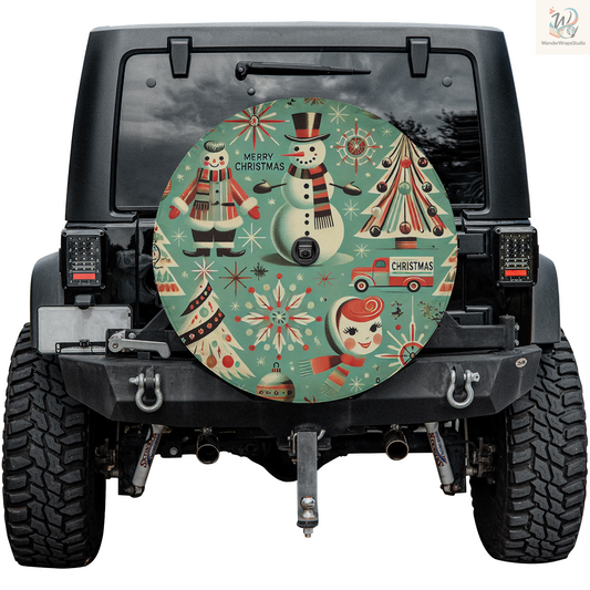 Retro Christmas Spare Tire Cover – Waterproof UV Resistant Protector with Camera Hole