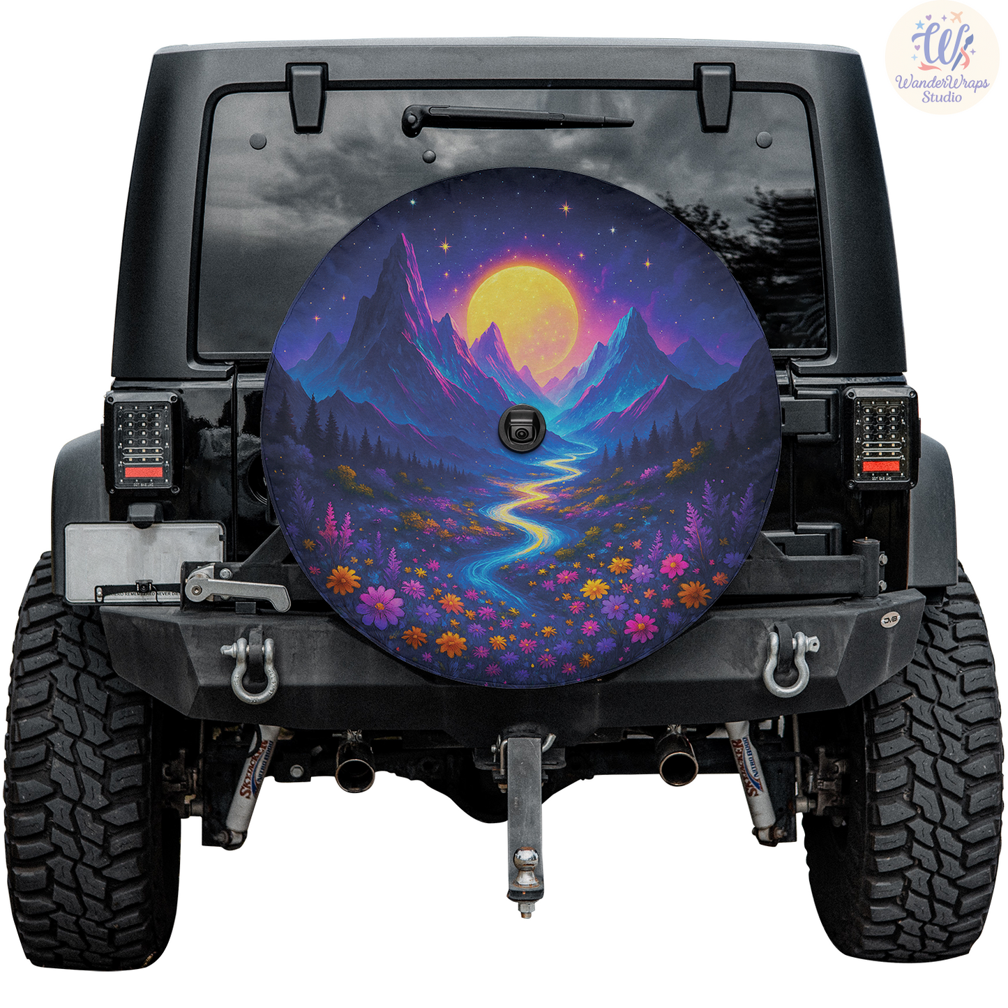 Mountain Night Spare Tire Cover – Waterproof UV Resistant Protector with Camera Hole