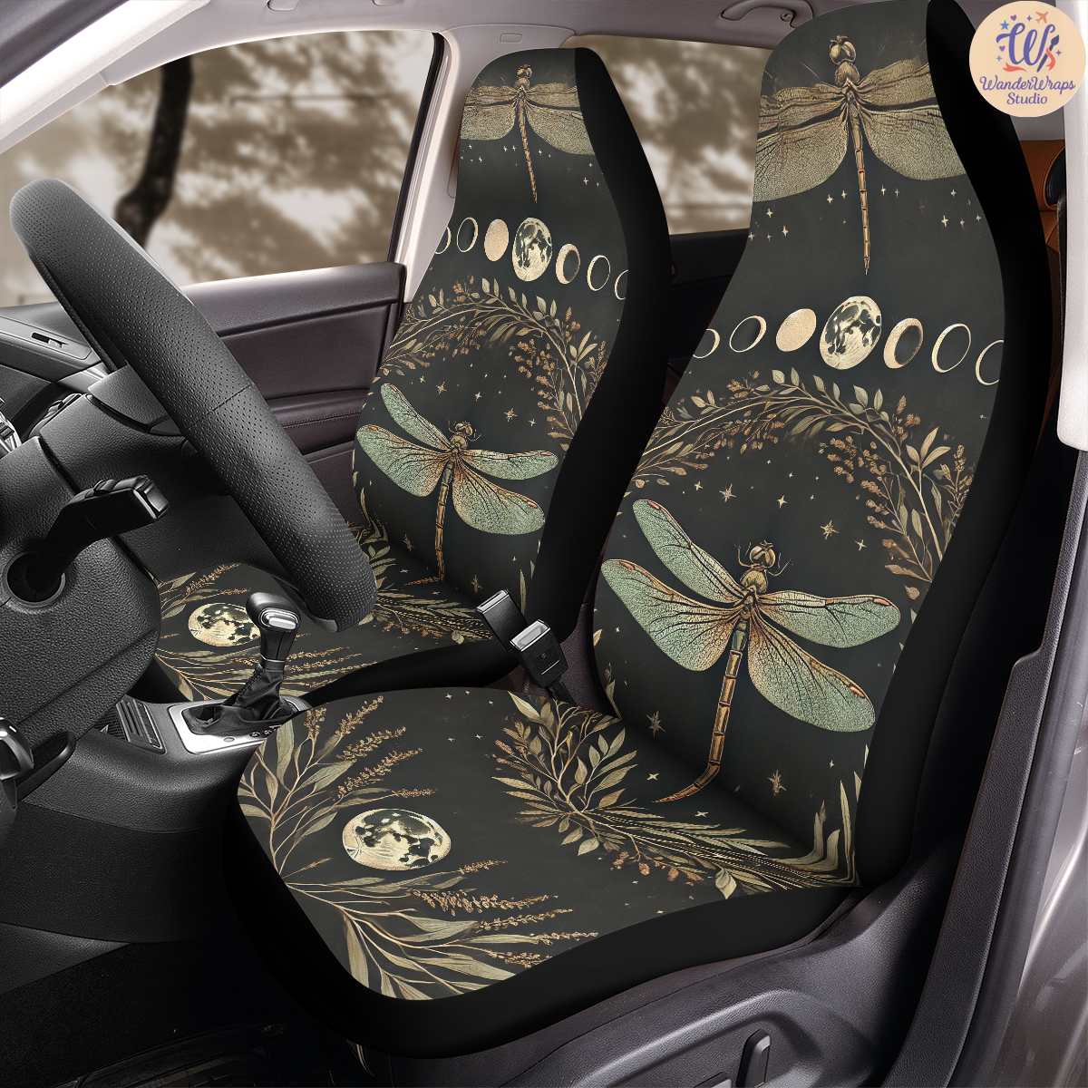 Celestial Dragonfly Emblem Artwork Car Seat Covers – High Quality Graphic and Polar Fleece Protector Set