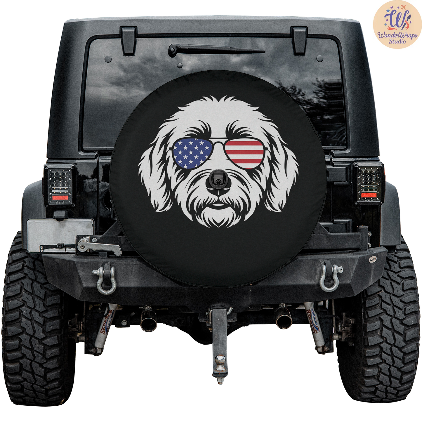 Fluffy Goldendoodle Dog Spare Tire Cover – Waterproof UV Resistant Protector with Camera Hole