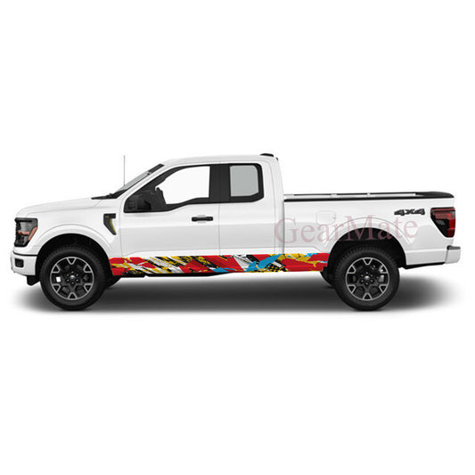 Racing Stripe Paint Red Yellow Rocker Panel Graphic Decal Kit (Left & Right Sides) - High Quality Vinyl for Trucks & SUVs