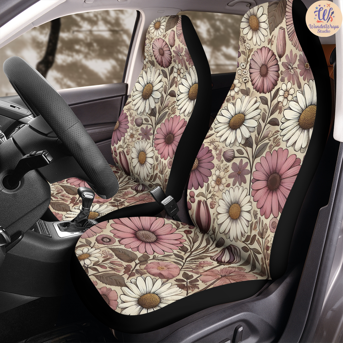 Daisy and Wildflower Car Seat Covers – High Quality Graphic and Polar Fleece Protector Set