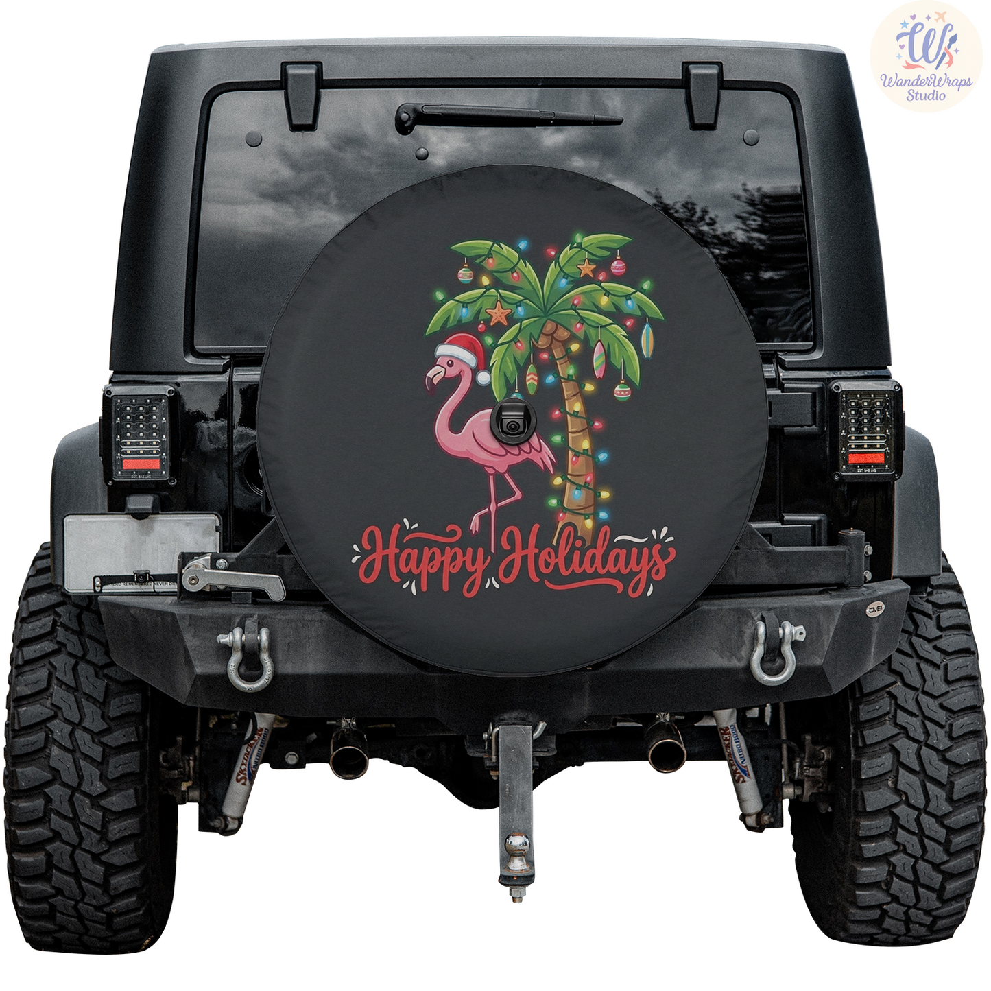 Happy Holidays Spare Tire Cover – Waterproof UV Resistant Protector with Camera Hole