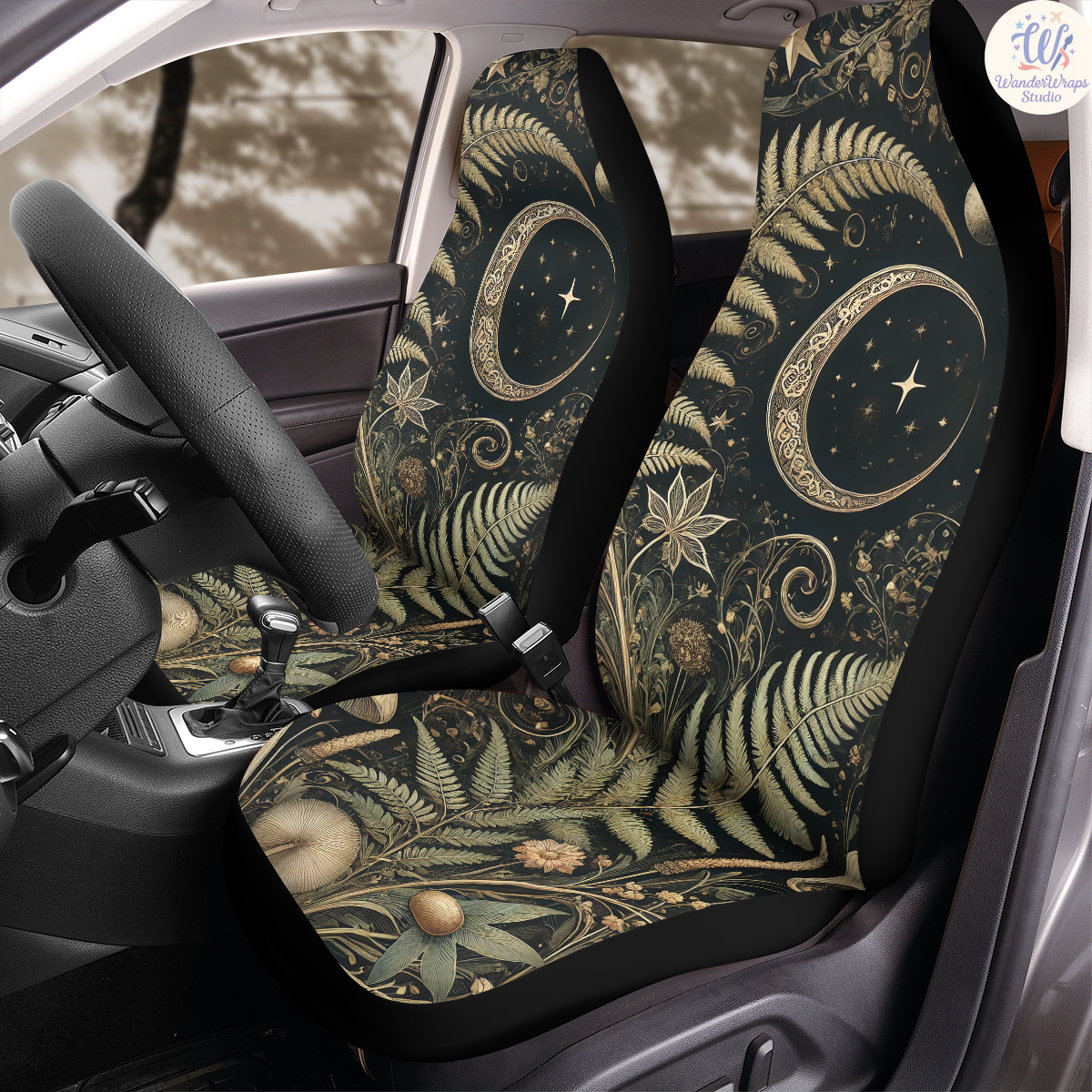 Celestial Forest Night Pattern Car Seat Covers – High Quality Graphic and Polar Fleece Protector Set