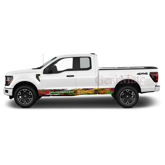 Racing Grunge Green Back To The Future Rocker Panel Graphic Decal Kit (Left & Right Sides) - High Quality Vinyl for Trucks & SUVs