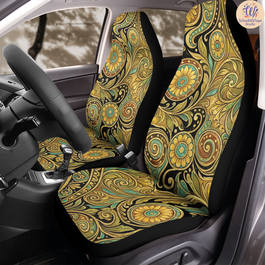 Gilded Floral Reverie Car Seat Covers – High Quality Graphic and Polar Fleece Protector Set