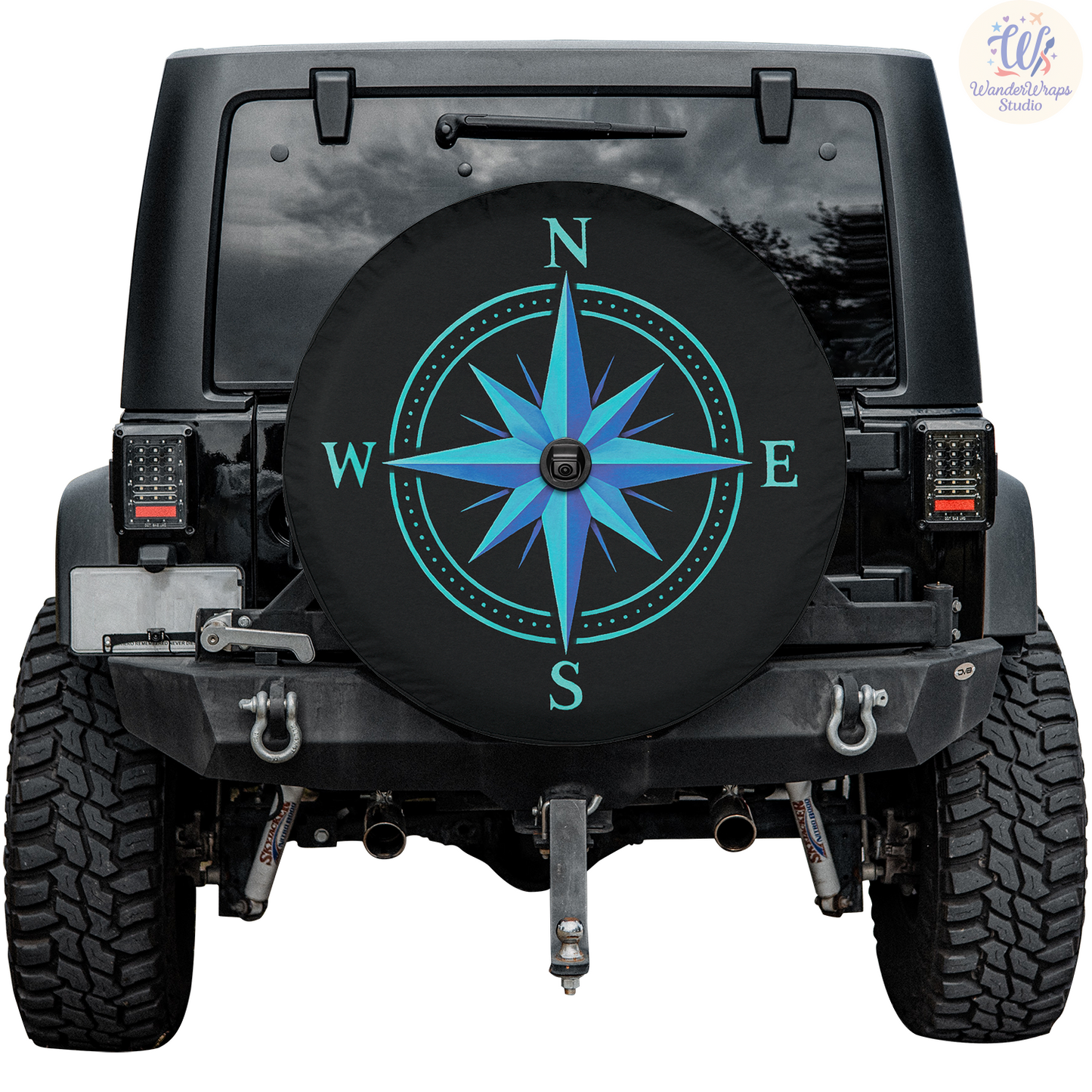 Nautical Compass Spare Tire Cover – Waterproof UV Resistant Protector with Camera Hole