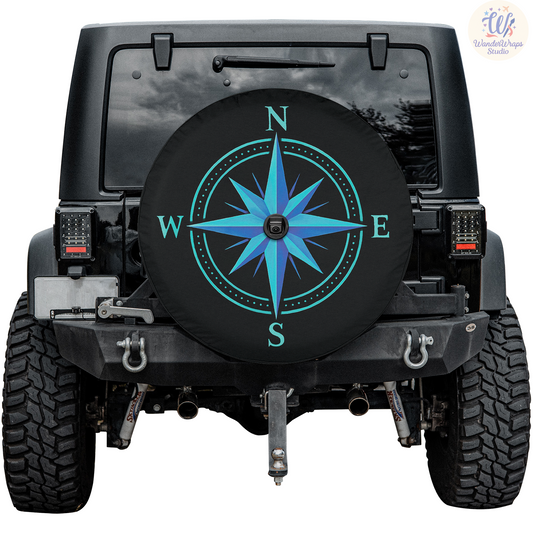 Nautical Compass Spare Tire Cover – Waterproof UV Resistant Protector with Camera Hole