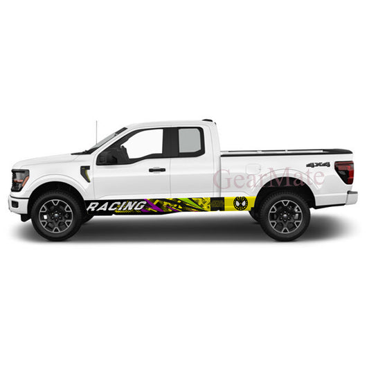 Racing Yellow Black Grunge Starwars Rocker Panel Graphic Decal Kit (Left & Right Sides) - High Quality Vinyl for Trucks & SUVs