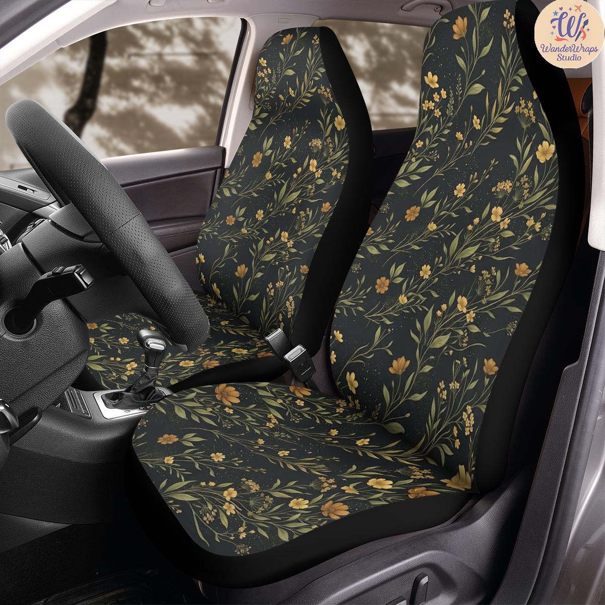 Moody Botanical Wildflower Car Seat Covers – High Quality Graphic and Polar Fleece Protector Set