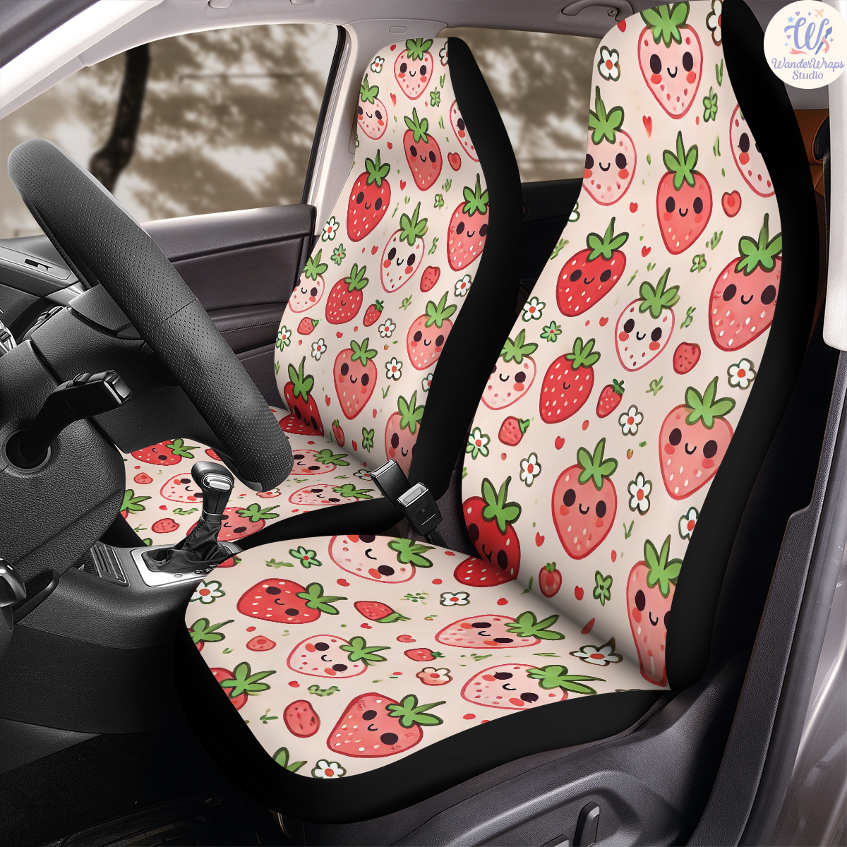 Cute Strawberries Car Seat Covers – High Quality Graphic and Polar Fleece Protector Set