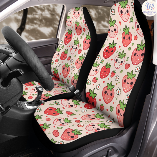 Cute Strawberries Car Seat Covers – High Quality Graphic and Polar Fleece Protector Set