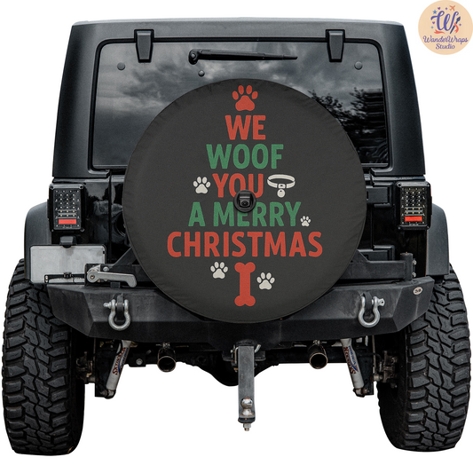 We Woof You A Merry Christmas Spare Tire Cover – Waterproof UV Resistant Protector with Camera Hole