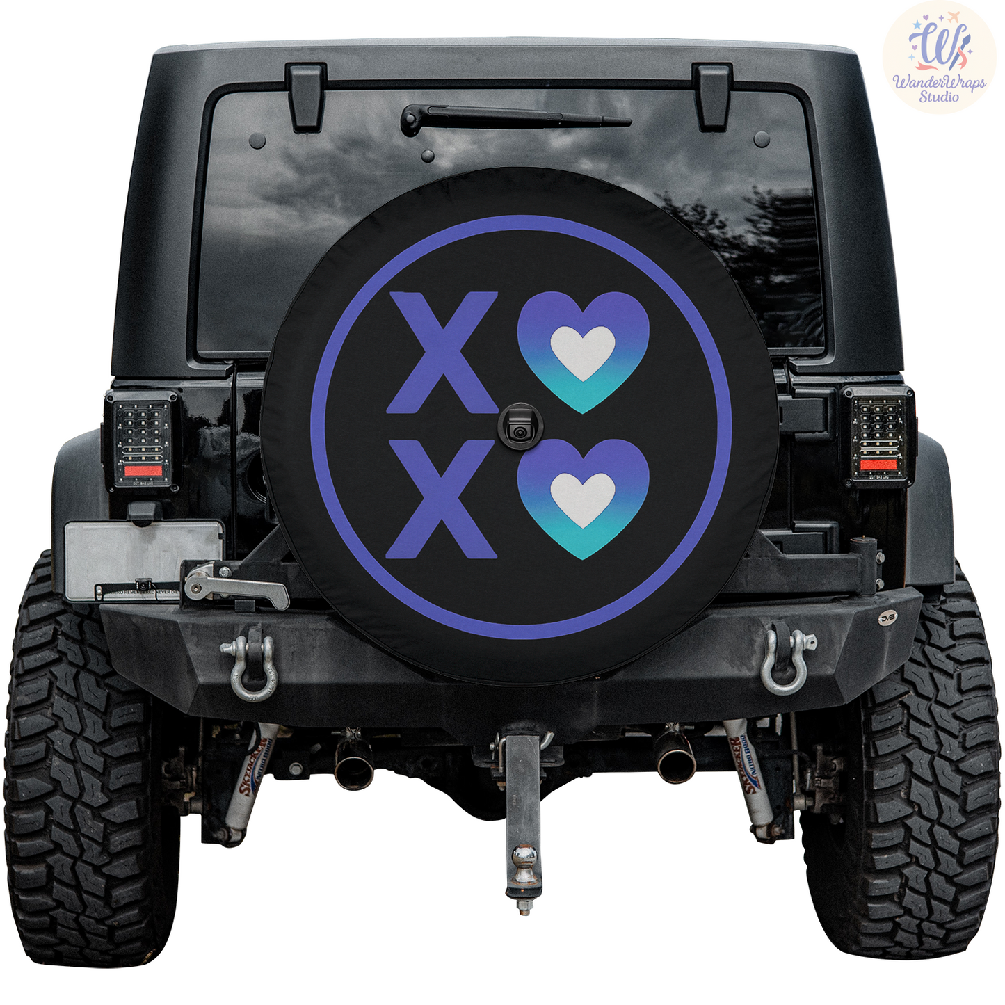 XOXO Purple Teal Spare Tire Cover – Waterproof UV Resistant Protector with Camera Hole
