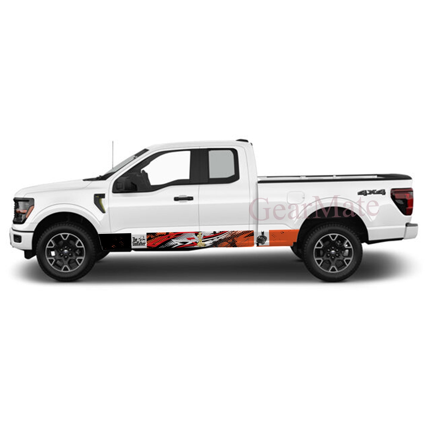 Racing Sport Stripe Orange The God Father Rocker Panel Graphic Decal Kit (Left & Right Sides) - High Quality Vinyl for Trucks & SUVs