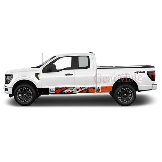 Racing Sport Stripe Orange The God Father Rocker Panel Graphic Decal Kit (Left & Right Sides) - High Quality Vinyl for Trucks & SUVs