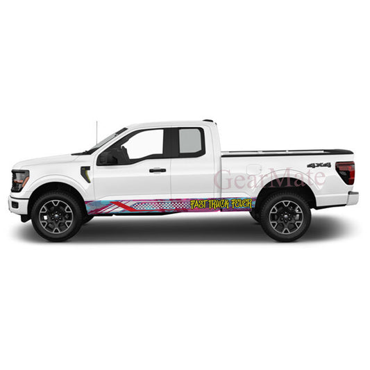 Fast Truck Fever Rocker Panel Graphic Decal Kit (Left & Right Sides) - High Quality Vinyl for Trucks & SUVs