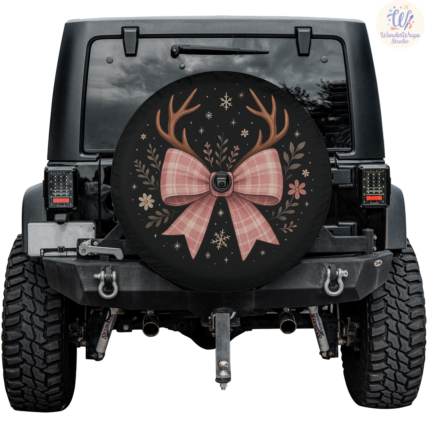 Pink Plaid Bow Spare Tire Cover – Waterproof UV Resistant Protector with Camera Hole