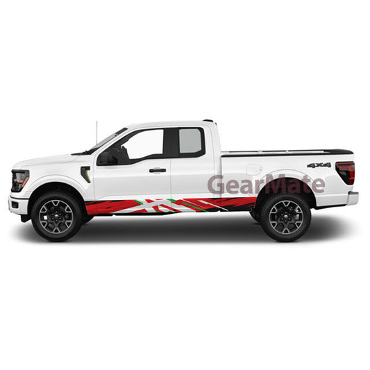 Racing White Green Red Rocker Panel Graphic Decal Kit (Left & Right Sides) - High Quality Vinyl for Trucks & SUVs