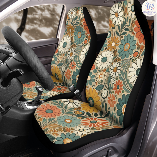 70s flower power Car Seat Covers – High Quality Graphic and Polar Fleece Protector Set