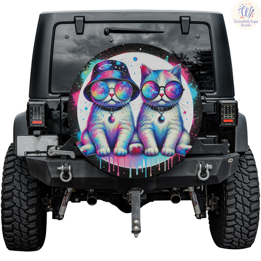 Two Watercolor Cats Spare Tire Cover – Waterproof UV Resistant Protector with Camera Hole