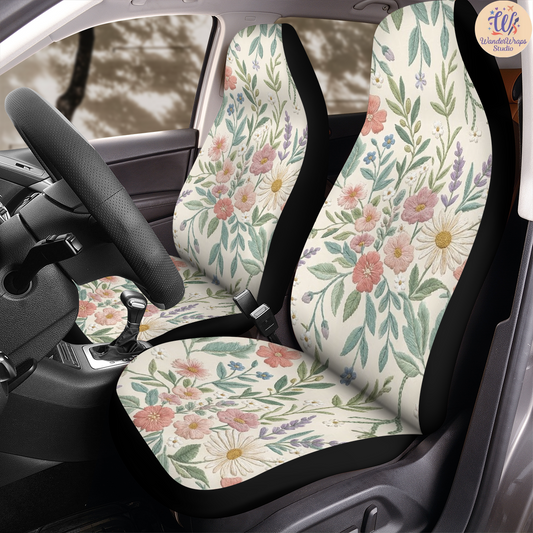 Soft Meadow Wildflowers Car Seat Covers – High Quality Graphic and Polar Fleece Protector Set