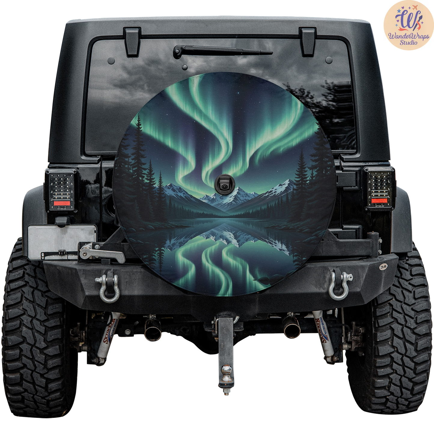 Northern Lights Sky Spare Tire Cover – Waterproof UV Resistant Protector with Camera Hole